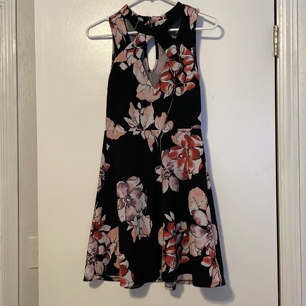 Black and floral mini dress